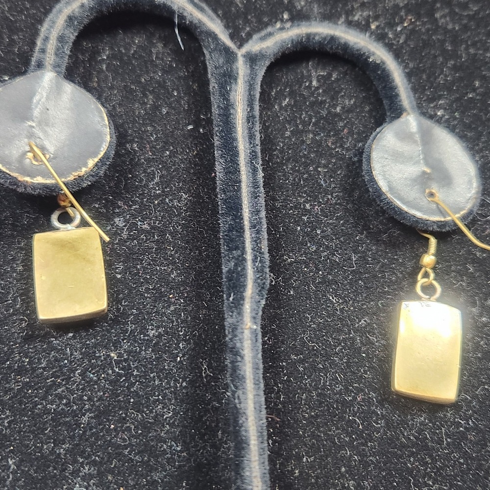 Vintage‎ Brass Mosaic Inlay Drop Earrings Blue Red Stone Rectangular Boho Dangle - Picture 3 of 10